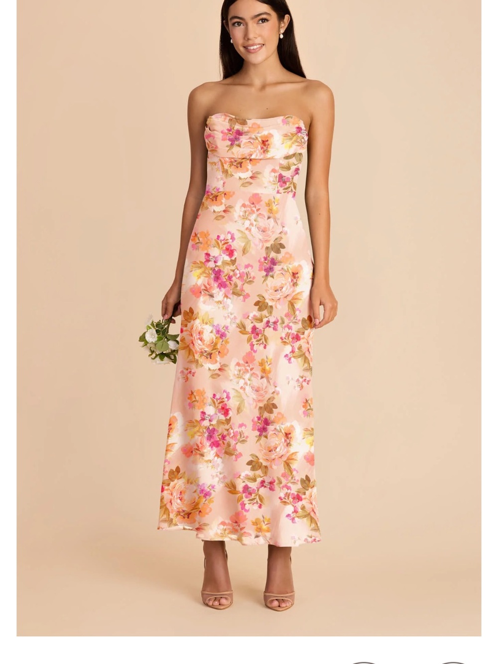 Birdy Grey Floral Strapless Pink Chiffon Midi Dress